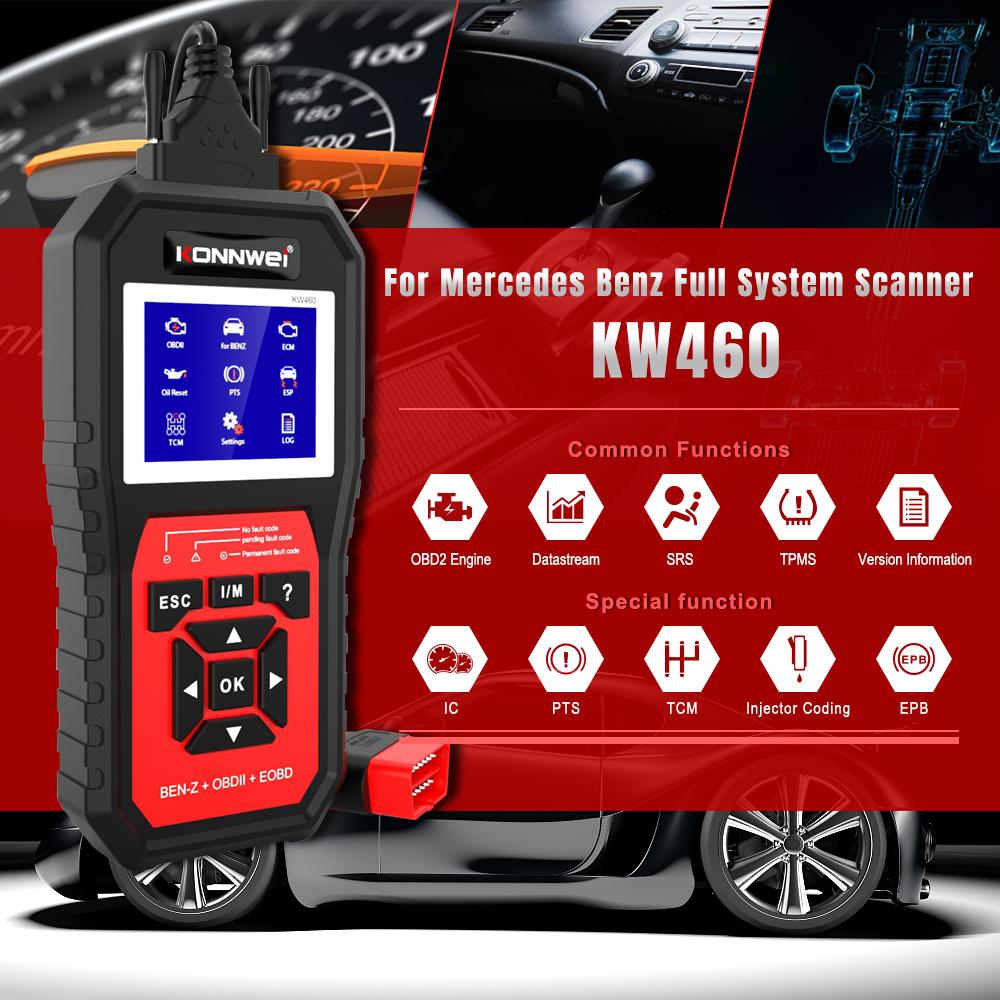 KONNWEI KW460 Obd2 Scanner for Mercedes Benz ABS Airbag Oil ABS EPB DPF SRS TPMS Reset Full Systems Auto Diagnostic Tool
