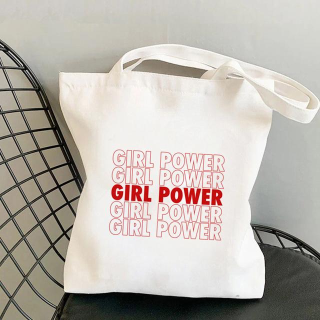 Шоппер GIRL POWER с принтом Каваи Сумка Харадзюку Женская сумка для покупок Холщовая сумка-шоппер Женская сумка-тоут на плечо
