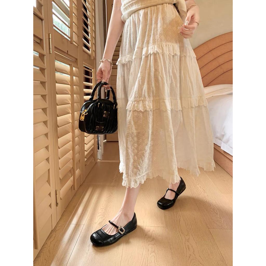 [Shei Su Yinyin] Silver Round Head~ Super Soft French Square Buckle Flat Ballet Shoes Women's Mary Jane Single Shoes