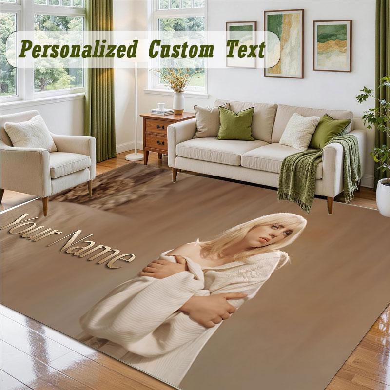 Crystal Velvet Square Rug Custom NameBillie Eilish Pattern Non Slip Home Floor Decor Rug