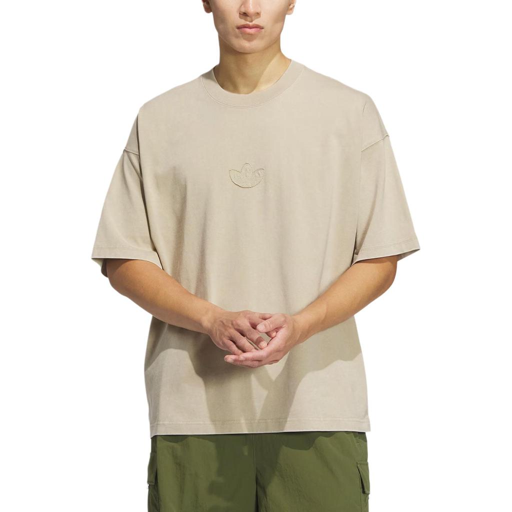 Adidas Originals Washed Short Sleeve Vintage Sports Solid Color Crew Neck T-Shirt Men Tops Gold JV6939