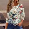 3/4 Length Sleeve Womens Tops Floral Print Vintage Fashion Casual Loose With Round Neck Plus Size Shirts
