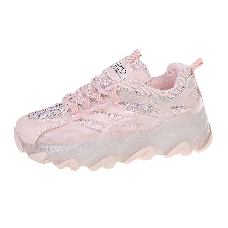 Rhinestone Shoe Woman Sneakers Summer Mesh Breathable Casual Platform Shoes Female Running Sports Vulcanize Shoes Wedges Shoes