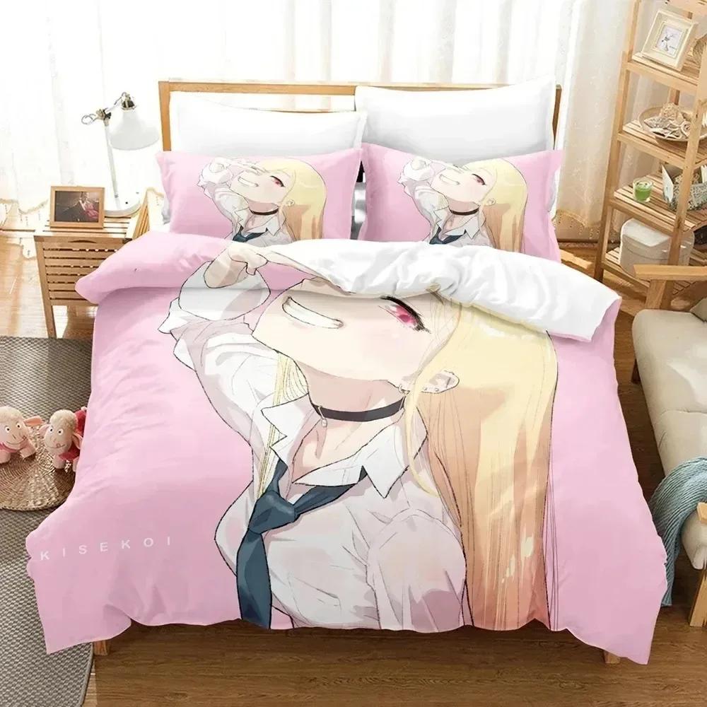 3D-печатный комплект постельного белья My Dress Up Darling с рисунком аниме Kitagawa Marin, пододеяльник для двуспальной кровати, двуспальной кровати, двуспальной кровати, двуспальной кровати, для взрослых и детей, пододеяльник