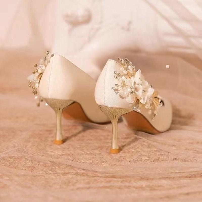 Fashion Crystal Flower Women High Heels Shoes Luxury Elegant Pointed Toe Pumps Wedding Party 2025 New Shoes Autumn Shallow Zapatillas