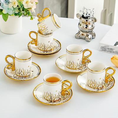 Европейский золотой керамический кофейный сервиз (6 кружек и 6 блюдец)
