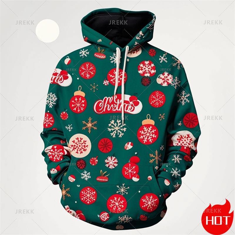 Winter Fashion 3D Printing Christmas Ornament Hoodies For Men Santa Claus Graphic Hooded Hoody Vintage Sweatshirts Mens Pullover