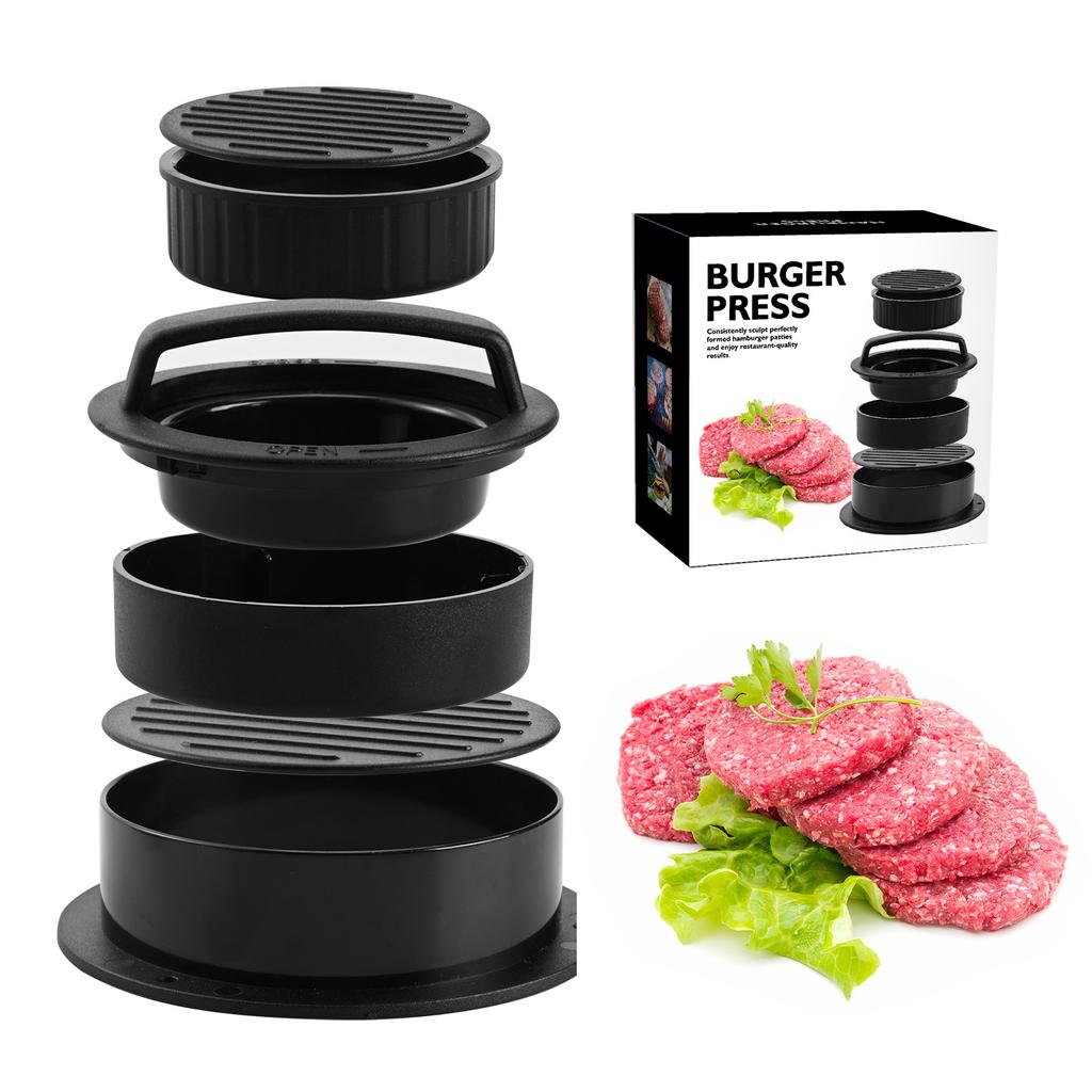 LMETJMA Hamburger Press Patty Maker 3 in 1 Non-Stick Meat Beef Veggie Hamburger Patty Mold Patty Press for Stuffed Burgers JT84