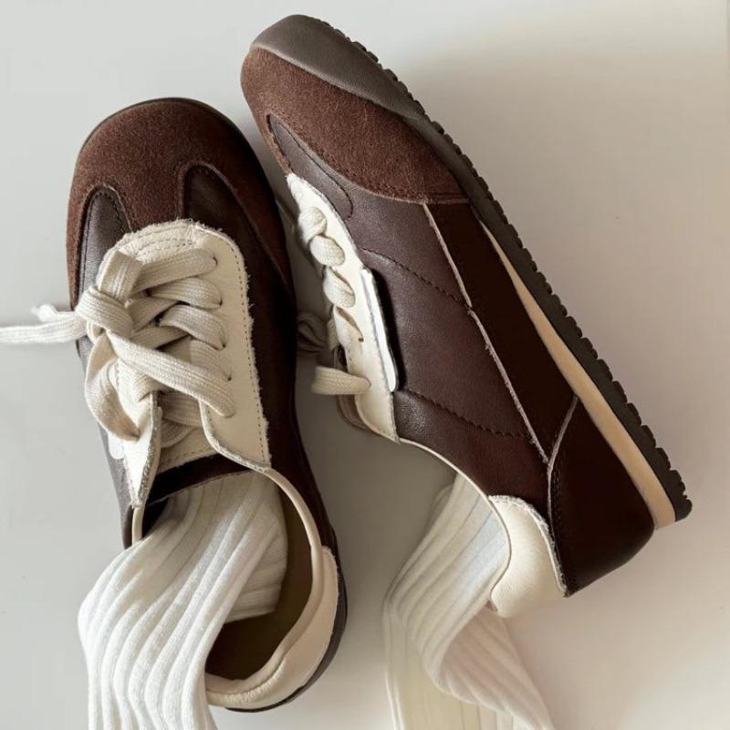 Мода 2024 года, новые модные разноцветные плоские кроссовки, женские, со шнуровкой, с круглым носком, в стиле ретро, мягкие, удобные, повседневные кроссовки