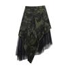 Xitao Pleated Leopard Lace Midi Skirt Women Irregular Print Fashion New XJ1689