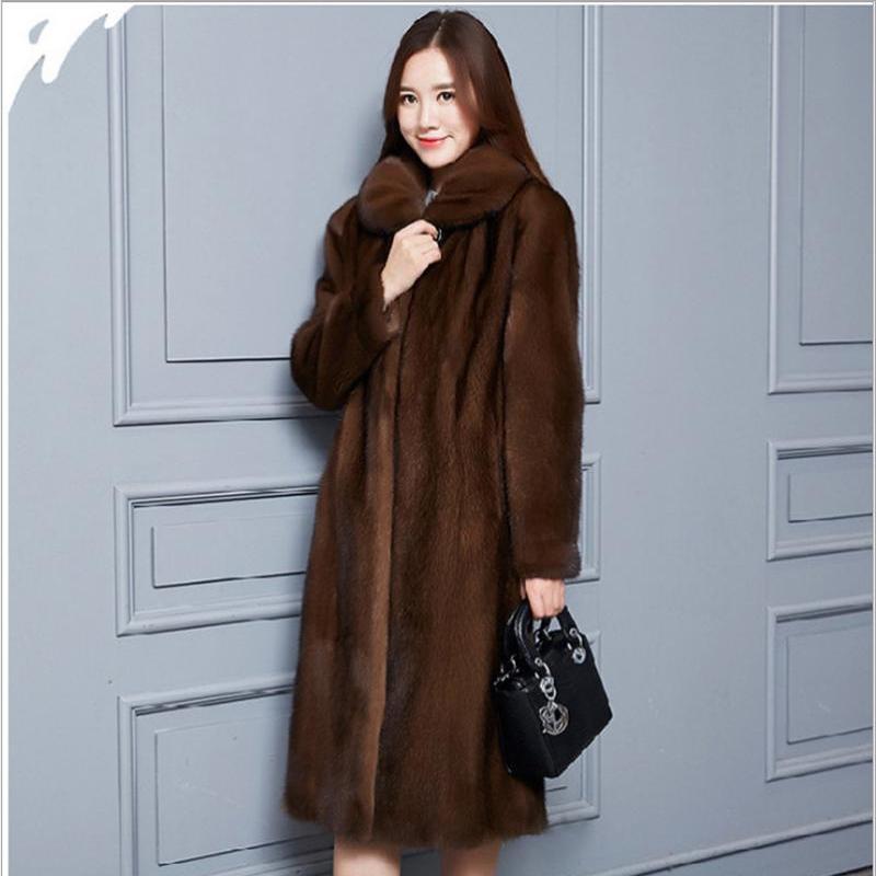Европейская и американская норковая шуба из искусственного меха, женское пальто с лацканами из цельного норкового меха, длинный искусственный мех