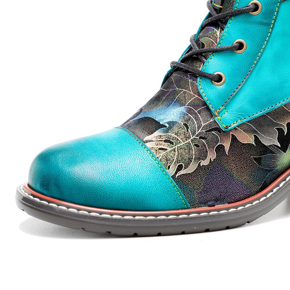 Johnature Короткие сапоги ручной работы с контрастным принтом, повседневная удобная женская обувь из натуральной кожи в стиле ретро в стиле ретро