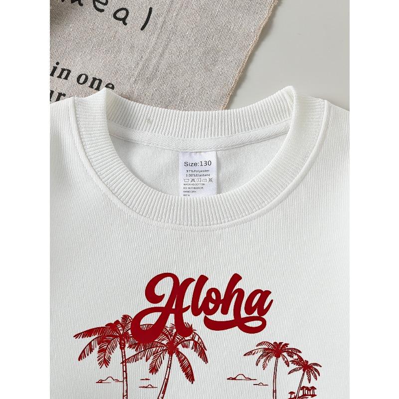 Мягкий свитшот с круглым вырезом для девочек, с тропическим принтом 'Aloha Beach Club' и милым креативным принтом, повседневный, подходит ко всему, для осени и зимы, идеальный подарок на праздник
