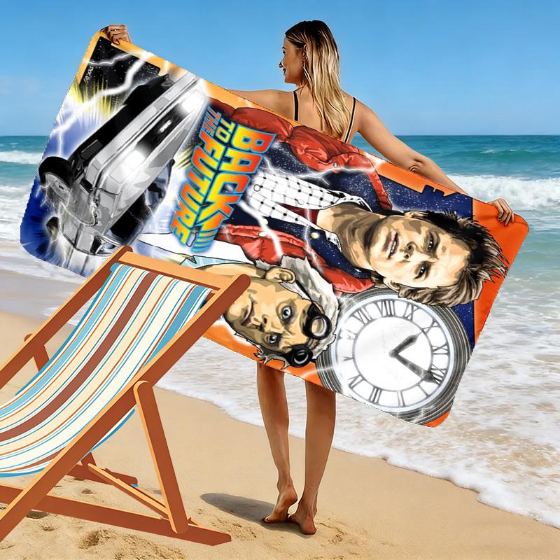 Back to Future Print Beach Towel, Large Soft Quick Dry Towel for Beach Camping Swimming