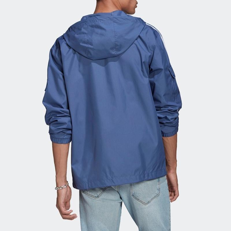 adidas Originals Trefoil 3-полосная тканая спортивная куртка с капюшоном Мужские куртки синие GN3469