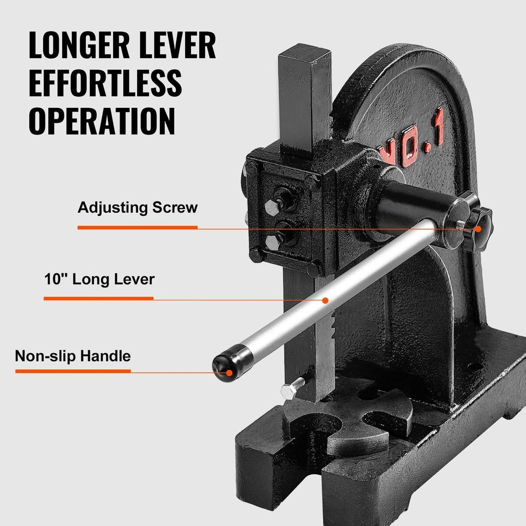 Arbor Press, 1 Ton Manual Arbor Press, 5.9" Maximum Height, Cast Iron Heavy-duty Manual Desktop Arbor Press, Precision Hand Press for Stamping,