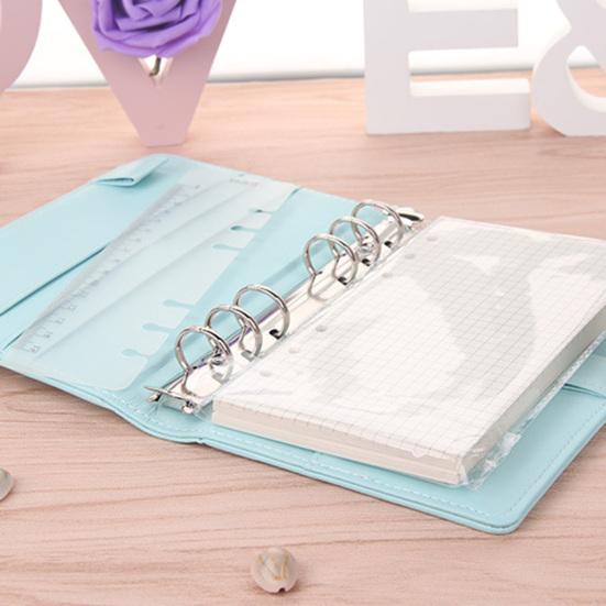 6-Ring Multi-pockets Loose-Leaf Binder Cover Faux Leather Planner Diary Loose-Leaf Notebook Cover School Supplies