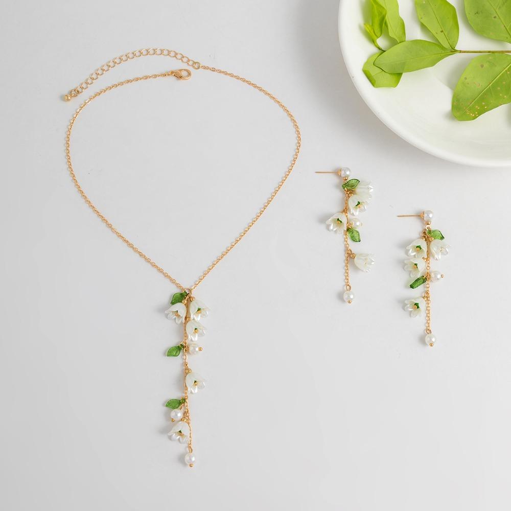 Bracelet Flowers Jewelry Set Hand Chain Bellflower Ankle Chain Lilies of The Valley Necklace Women