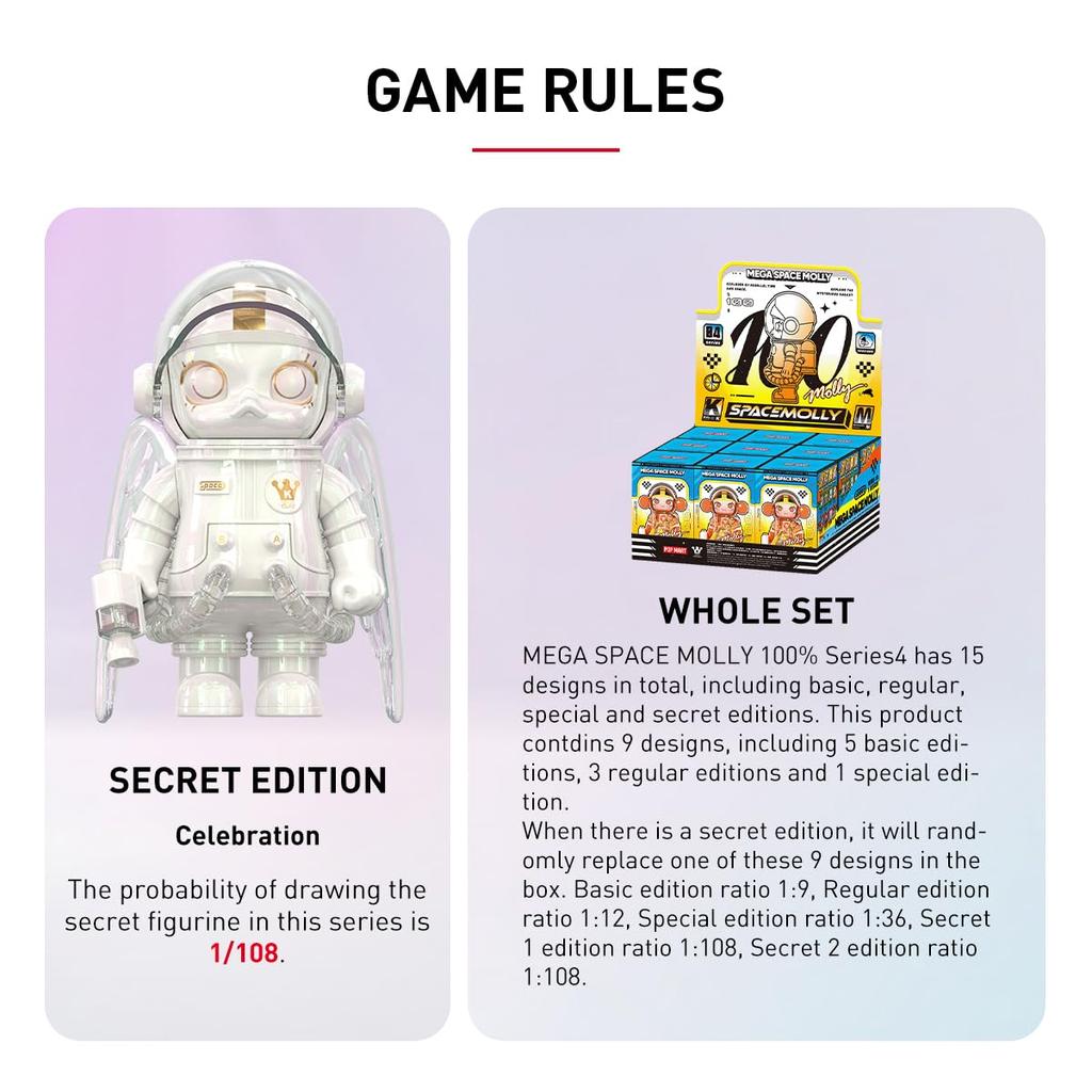 POP MART MEGA SPACE MOLLY Series 4 Box of Pop Mart Gachapon Blind Box Plastic Premium PVC Soft Original Birthday Gifts 100% [Assorted 9] Figures,