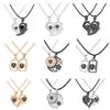 Sun & Moon Magnet Couple Necklace with Heart-Shaped Projection 'I Love You' In 100 Languages