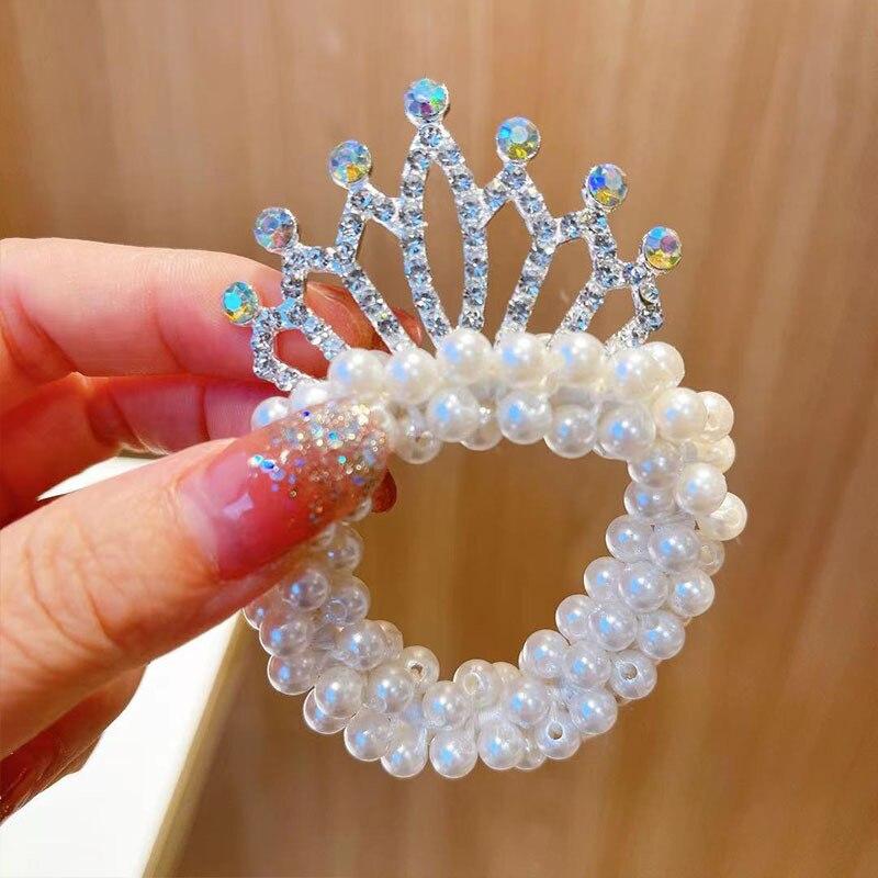 New Fashion Pearl Crown Princess Cute Kids Elastic Hair Bands Children Hair Ties Girls Hair Accessories Baby Headwear
