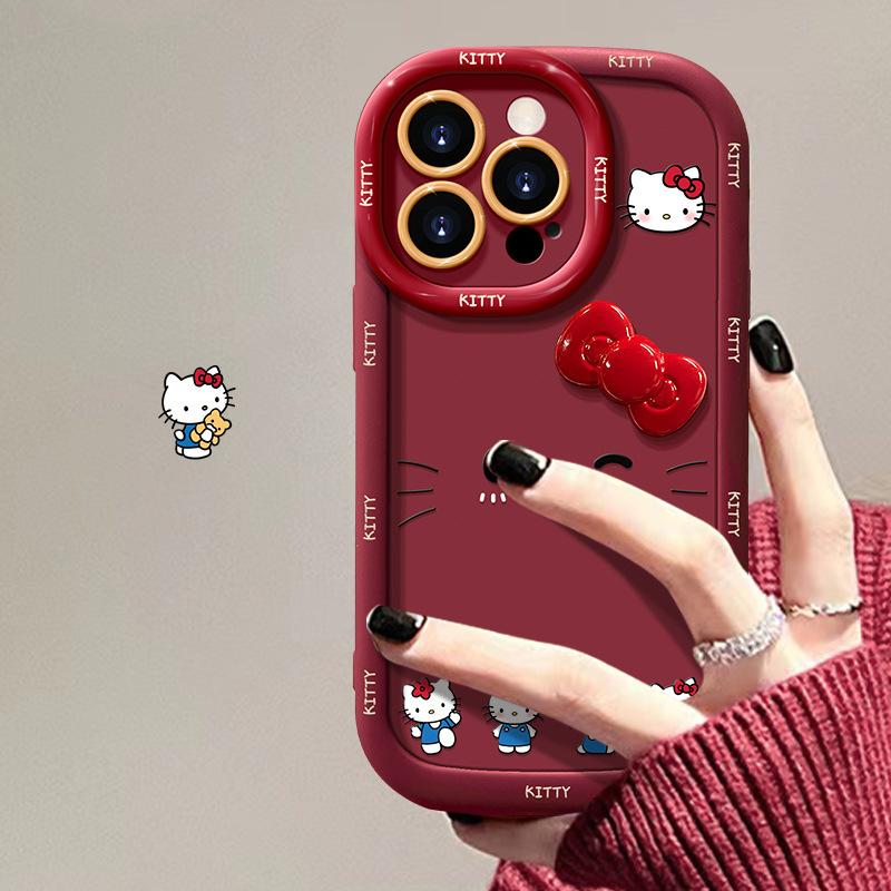 Милый кошачий бант подходит для чехла на телефон iPhone17, Новый год, 15promax, силиконовый, серия 16, 14, противоударный.