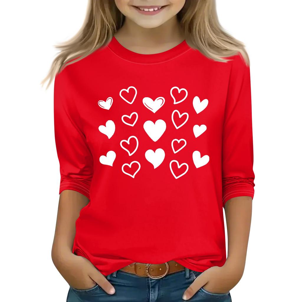 Топы с принтом для девочек 5-16 лет с круглым вырезом и рукавами 3/4 Футболки Модные топы Наряды Футболки