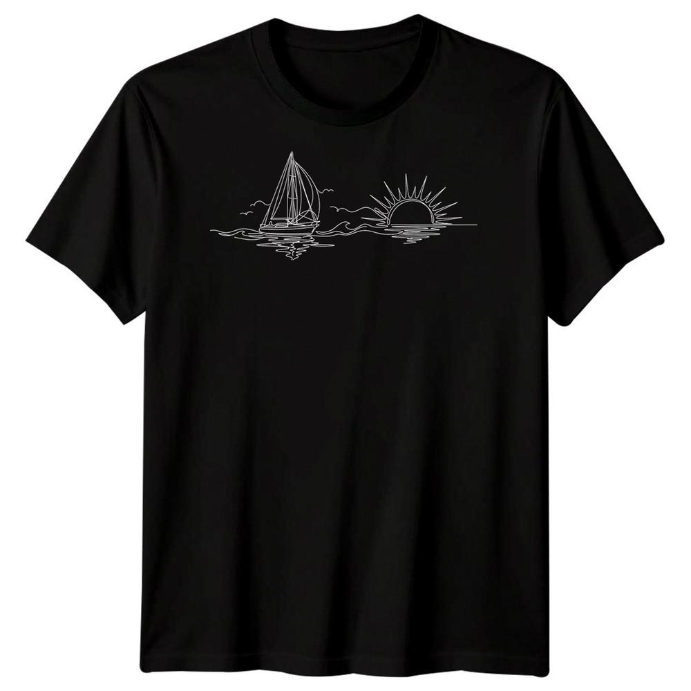 Sailboat Sunset Sailing Travel Unisexs TShirt Ocean Line Art