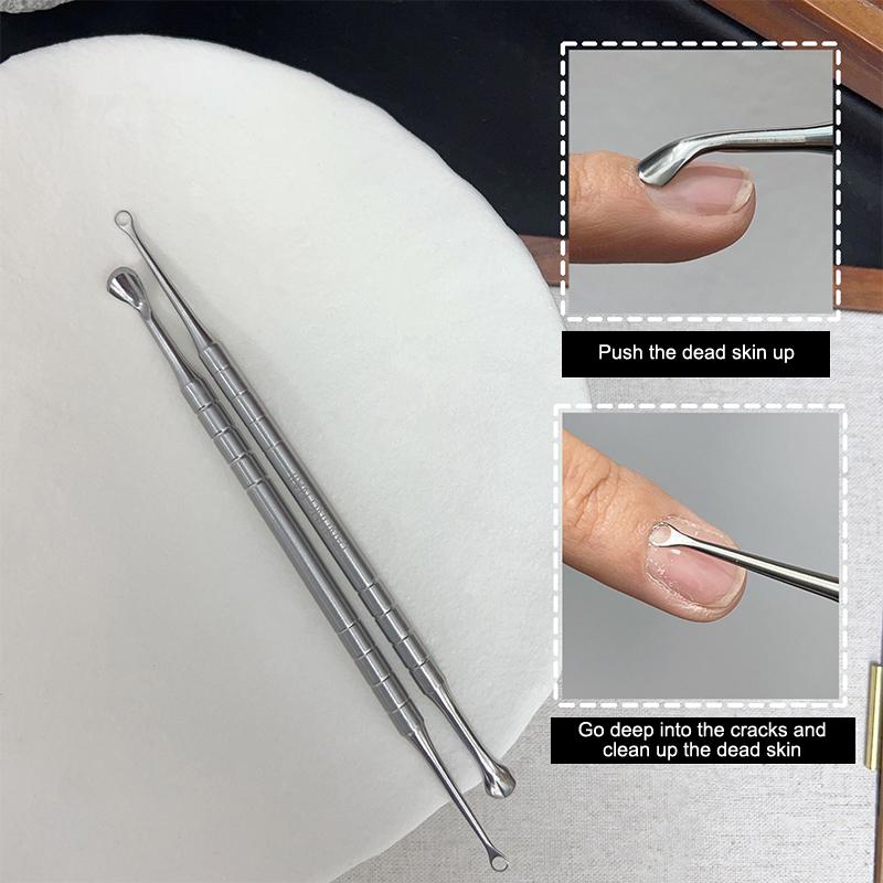 Double-Headed Stainless Steel Cuticle Preposed Remover Nail Pusher Clean Dead Skin Circle Bevel Shovel Manicure Exfoliation Tool