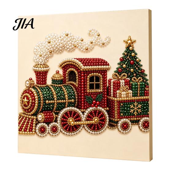 Indoor Decoration Ideas Christmas Faux Pearl Art Kit, Santa Snowy Cottage Painting DIY Festive Winter Home Decorations 3D Bead Craft Set for