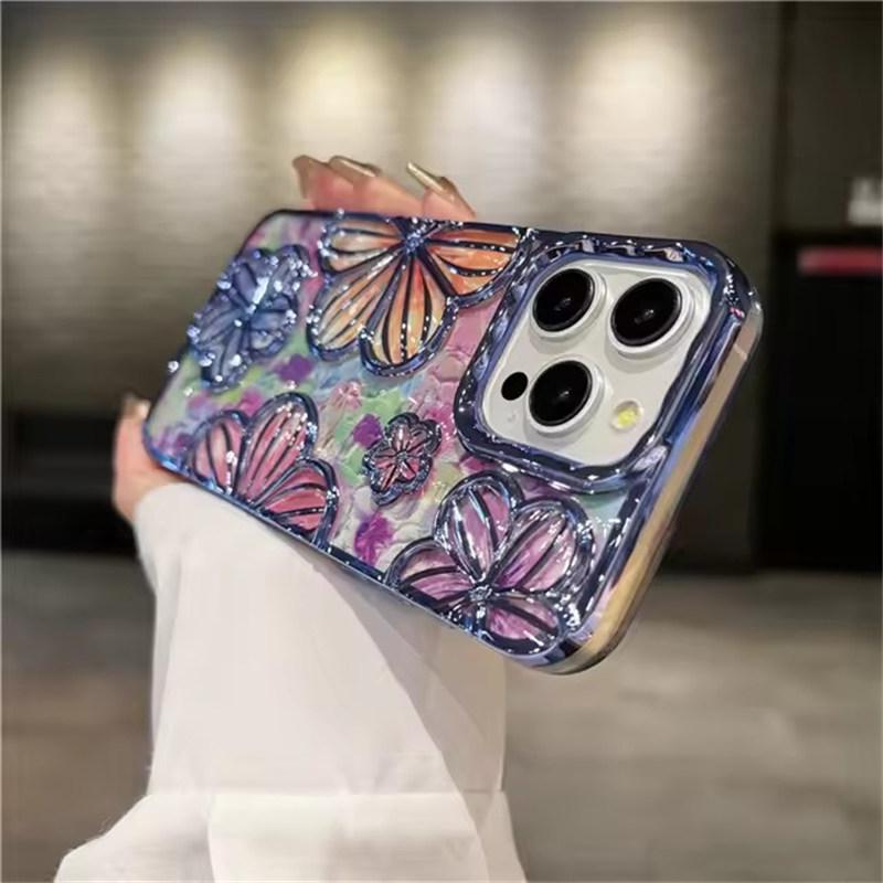 Роскошный цветной чехол для телефона с модными цветами для iPhone 11 12 13 14 15 16 Pro Max Plus, мягкий защитный бампер на крышке