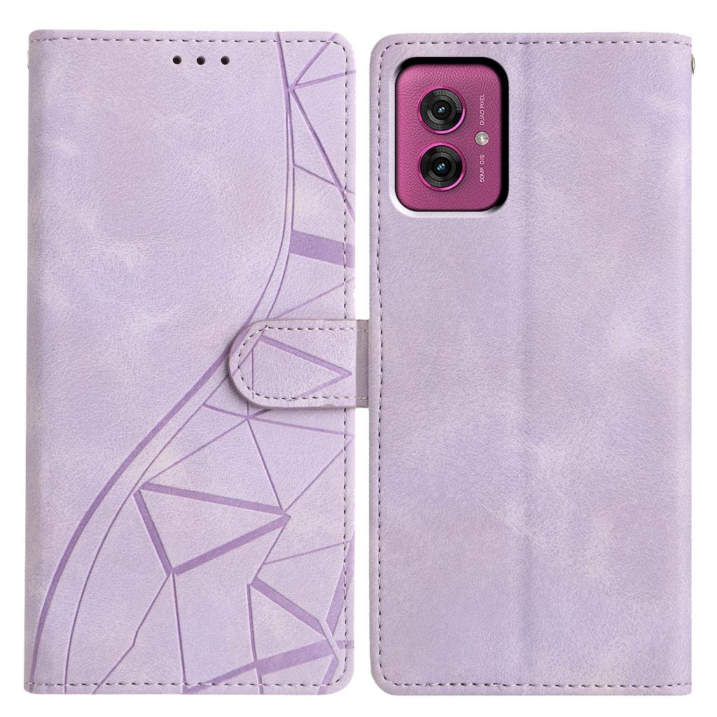 For Motorola Moto G55 5G Case Wallet Stand Imprinted Triangle Pattern Leather Phone Flip Cover