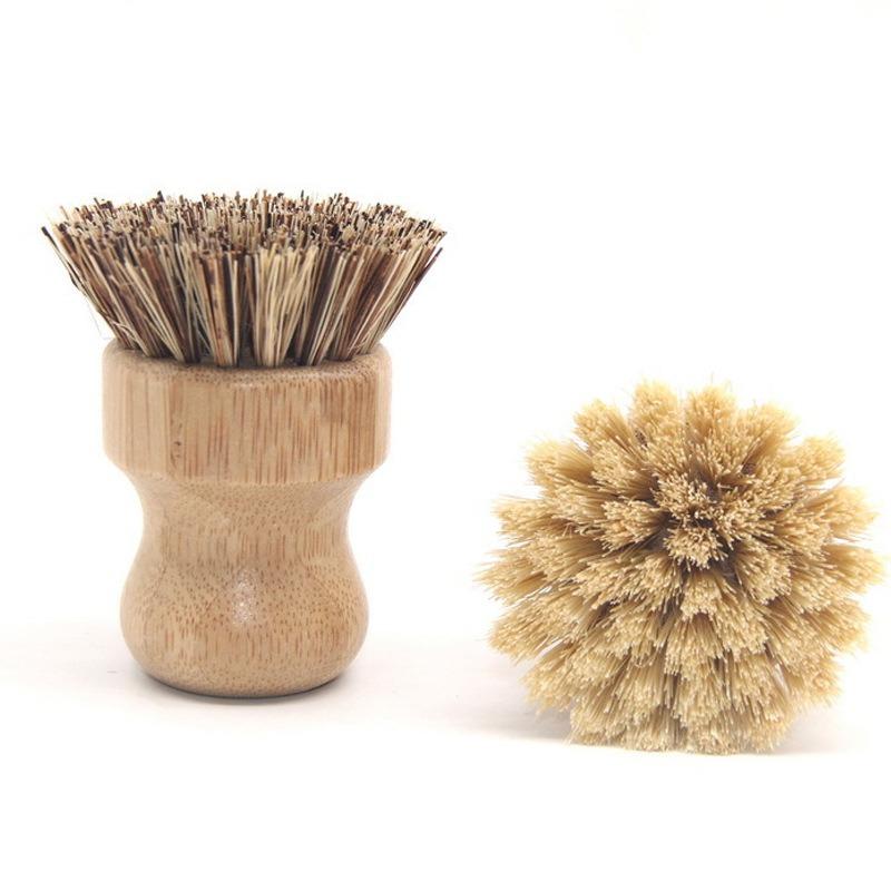 Кухонная щетка для чистки плиты сизаль толстая коричневая короткая ручка круглая тарелка для мытья посуды бамбуковый и деревянный горшок