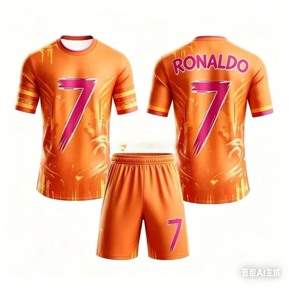 Футбольный костюм AI Ronaldo №7 для детей и взрослых, унисекс футболка и шорты с принтом в стиле граффити, быстросохнущий, летний