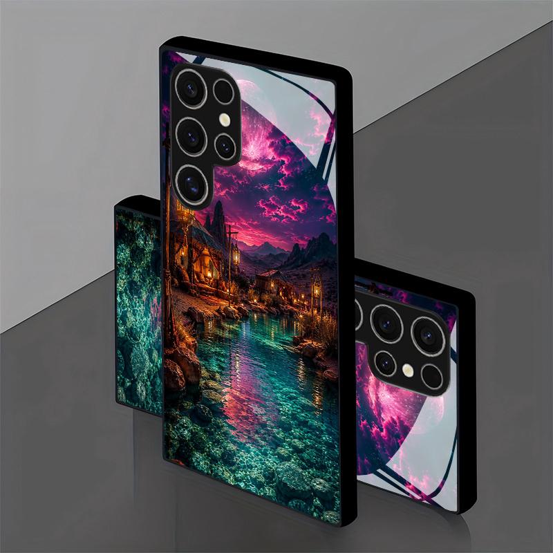 Чехол для телефона 2D с узором «Оазис Розовой Луны» для Samsung S26 S25 S24 S23 S22 S21 S20 A56 A36 A16 - Защитное стекло