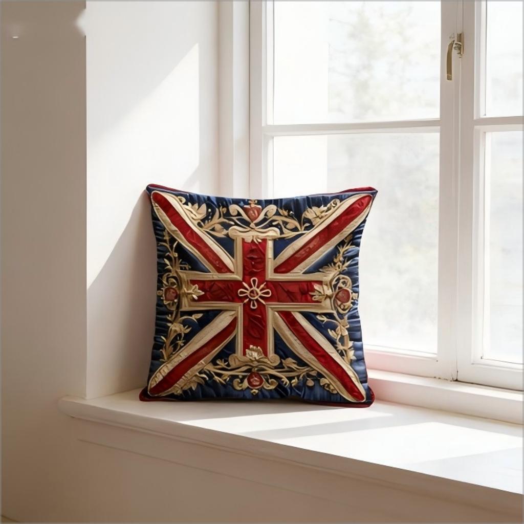 2D Printed Luxury Union Jack Pillow Cover Vintage Baroque Gold Effect Soft Throw Pillow Case For Uk Home Decor Gift
