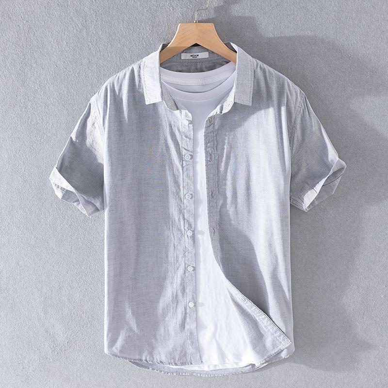 Men's Casual Short-Sleeve Cotton Linen Shirt - Japanese-Style Summer Loose Fit