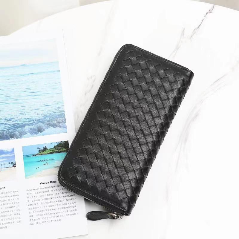 Кожаный плетеный длинный кошелек с несколькими отделениями, простая деловая сумка на молнии, горизонтальный большой кошелек для банкнот