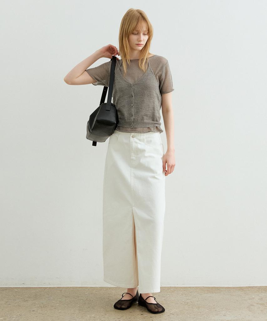 Artid Slit Denim Long Skirt_White