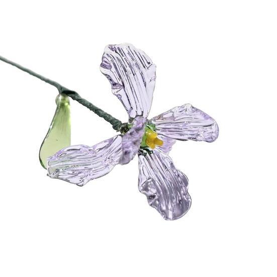 Handcrafted Glass Flower with Wire Stem Hand-Blown Colored Glaze Mini Floral Figurine Decoration Home Living Room Office Table Flower Vase Ornament