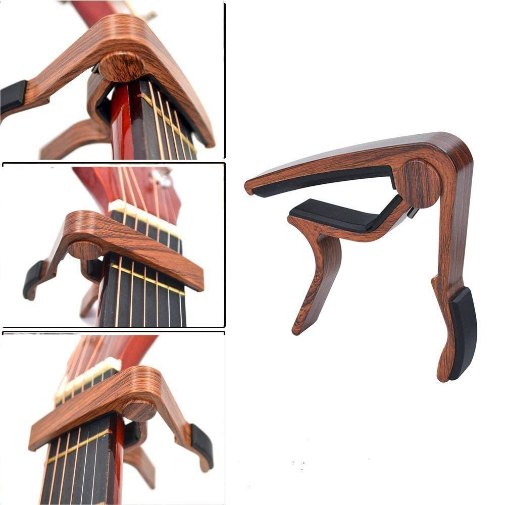 BestSounds Guitar for Electric Guitars Grain Capo, One-Touch Type, Guitars/Ukuleles/Acoustic (Wood Finish)