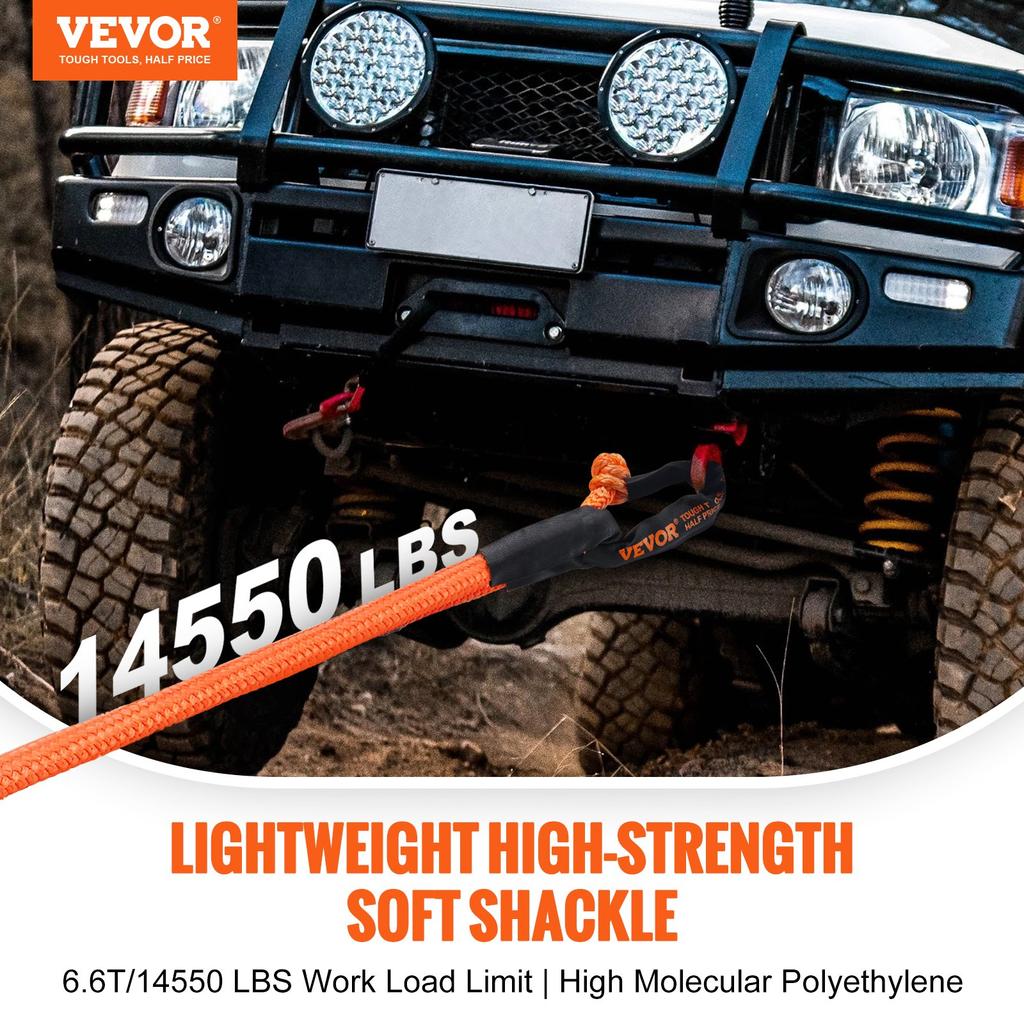 VEVOR Soft Shackle Synthetic Recovery Rope 2PCS 1.3x56 cm 20 Ton Break Strength