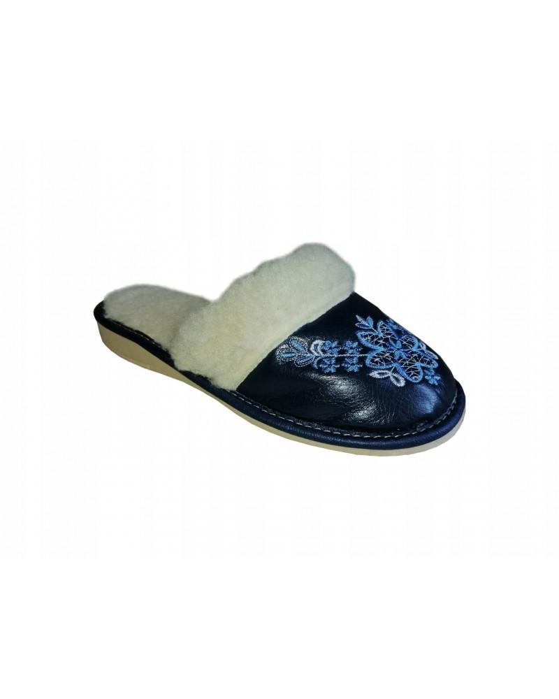 Women's insulated slippers with covered toe, navy blue house slippers 42