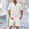 Men's Summer 2026 Waffle Texture Stand Collar Shorts Set