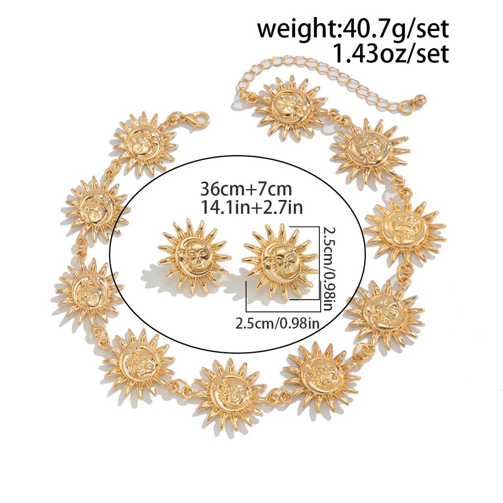 Light Luxury Style Sunflower Splicing Alloy Collarbone Chain Personalised Exaggerated Necklace Set Fashion Commuter Retro Travel Women's Necklace
