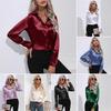 Women's Spring Autumn Top Solid Long Sleeve Lapel Blouse Loose Casual Ladies Office Satin Shirts