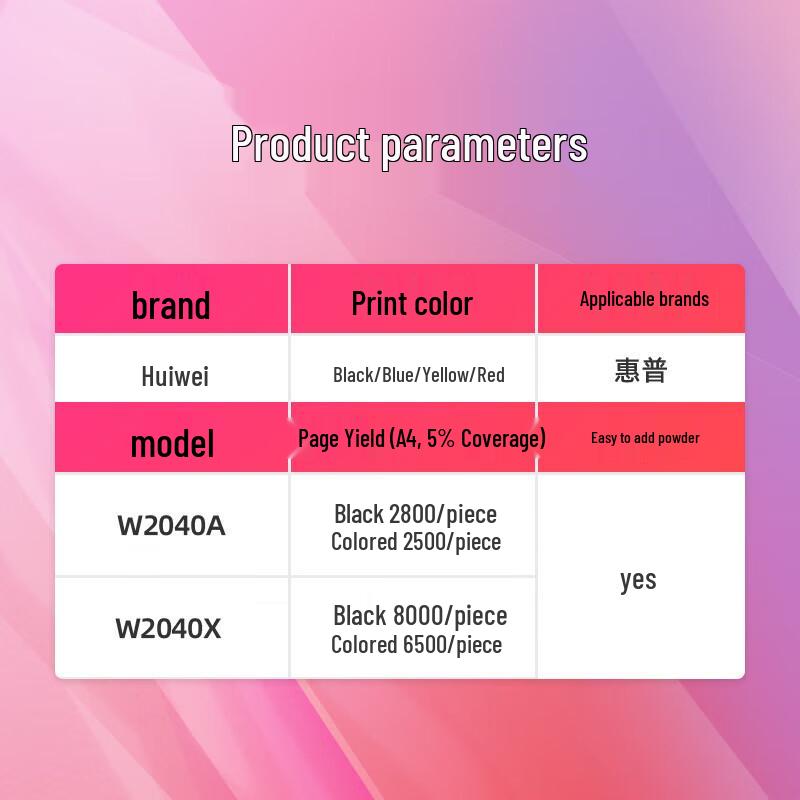 Compatible HP W2040X/416X High-Yield Toner Cartridge Set