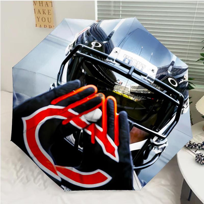 Автоматический зонт с принтом логотипа Chicago Bears, 8 ребер, железный каркас, пластиковая ручка, подходит для путешествий на открытом воздухе и на каждый день, идеальный подарок