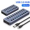 Powered USB Hub 10-Port Splitter Socket with Multi USB 3.0 Port Slot Plug On-Off Key Switch Dock Power Strip Adapter for Laptop
