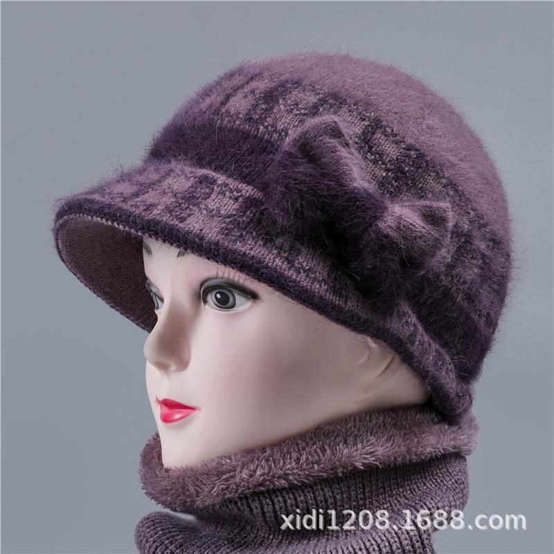 Old man hat female mother autumn and winter thermal basin hat in the elderly grandmother knitted wool hat velvet wife hat